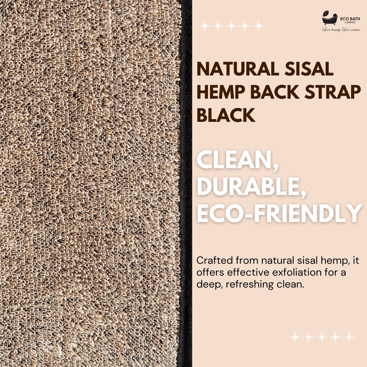 Eco Bath Natural Sisal Hemp Back Strap Black - REGN
