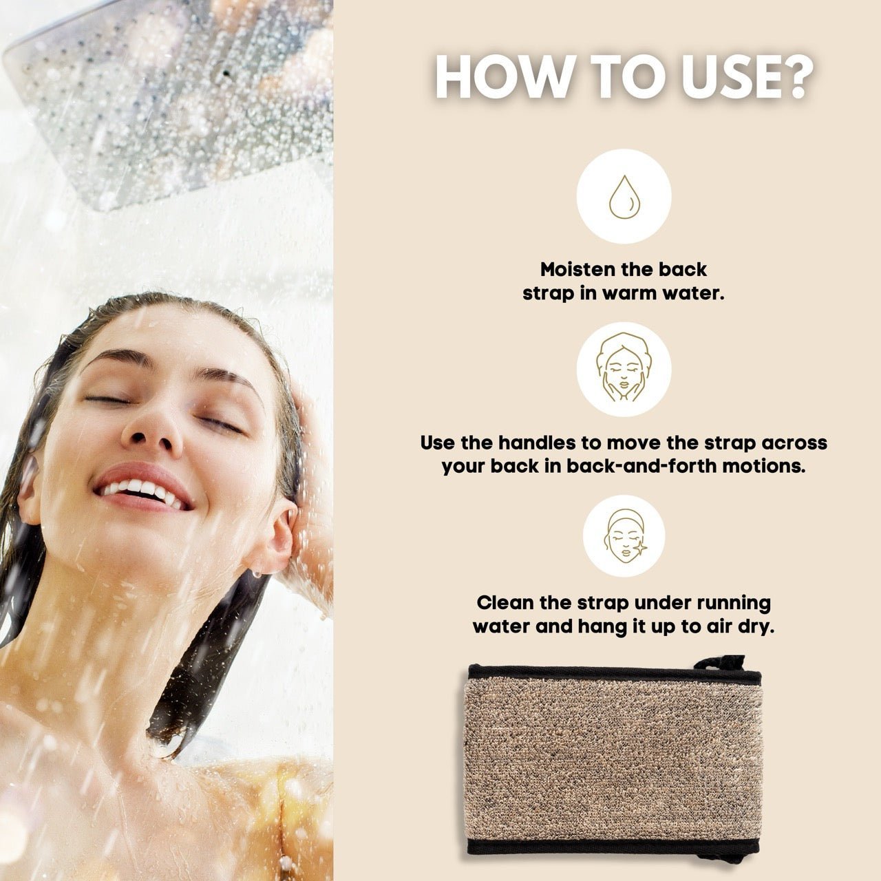 Eco Bath Natural Sisal Hemp Back Strap Black - REGN