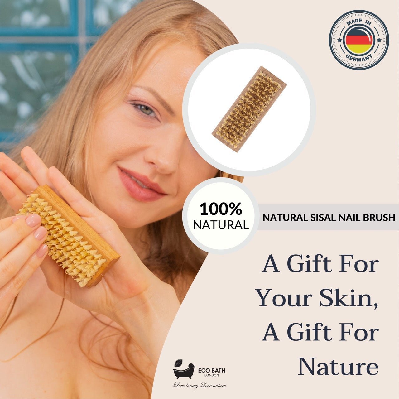 Eco Bath Natural Sisal Nail Brush Collection - Available in Beech Wood, Walnut Wood and Olive Wood - REGN
