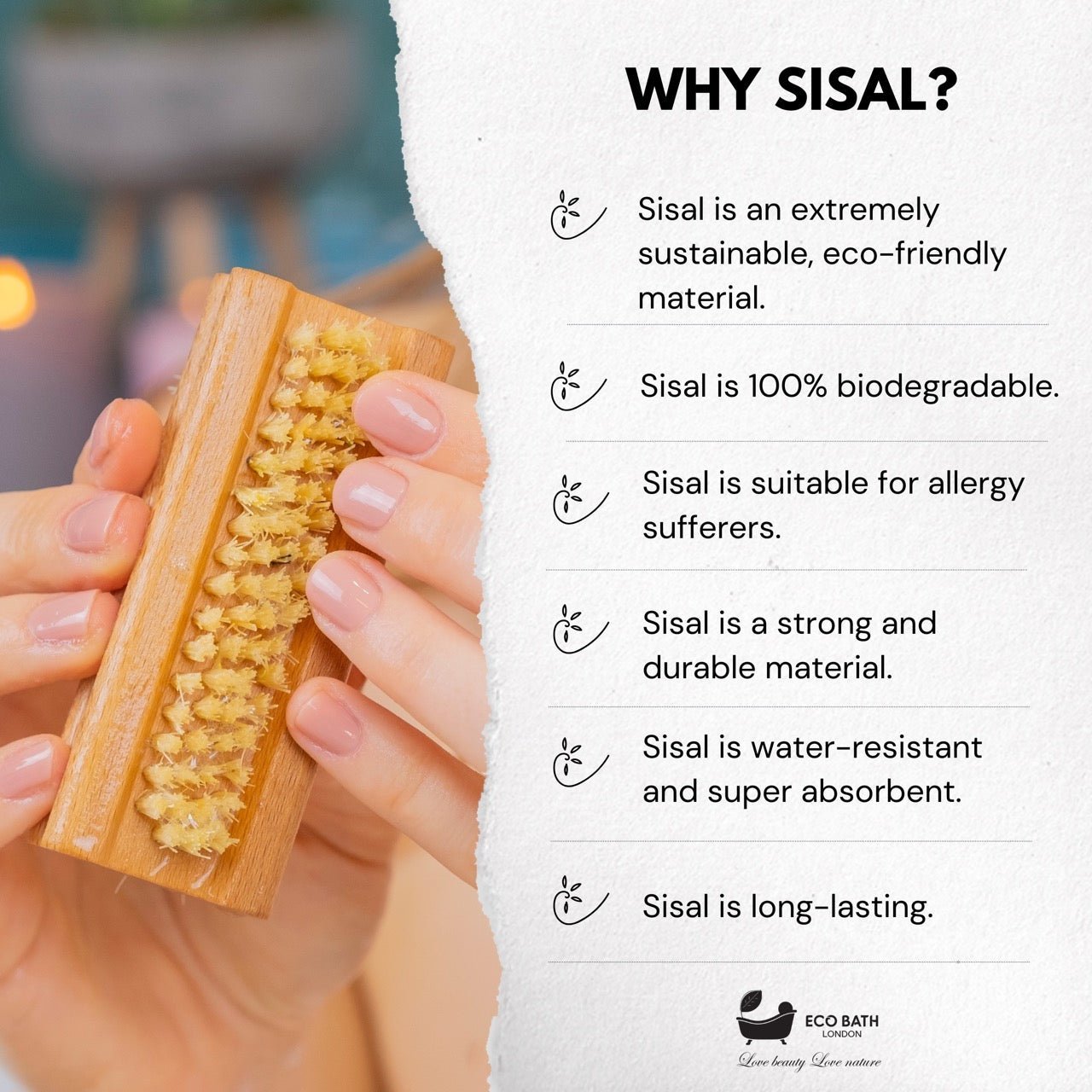 Eco Bath Natural Sisal Nail Brush Collection - Available in Beech Wood, Walnut Wood and Olive Wood - REGN