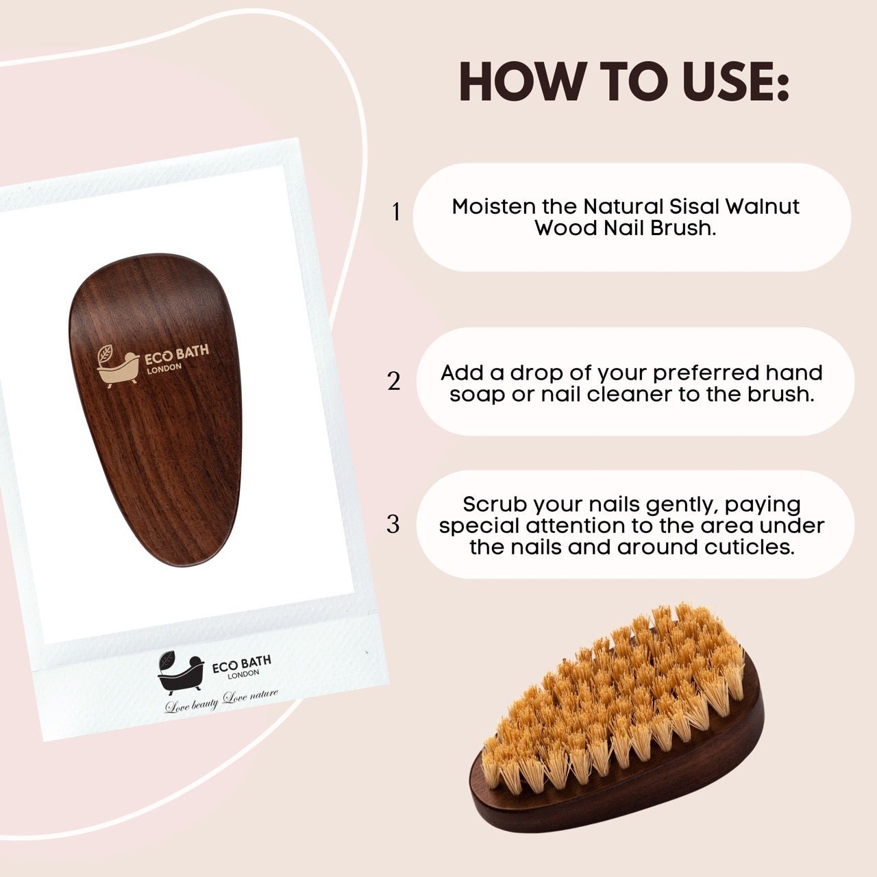 Eco Bath Natural Sisal Walnut Wood Nail Brush - Luxurious Design - REGN
