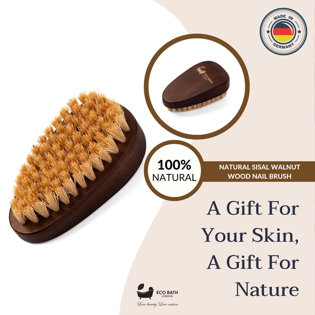 Eco Bath Natural Sisal Walnut Wood Nail Brush - Luxurious Design - REGN