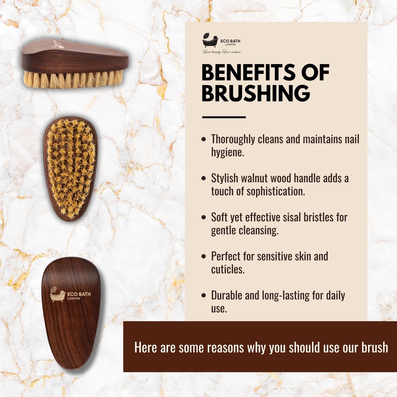Eco Bath Natural Sisal Walnut Wood Nail Brush - Luxurious Design - REGN