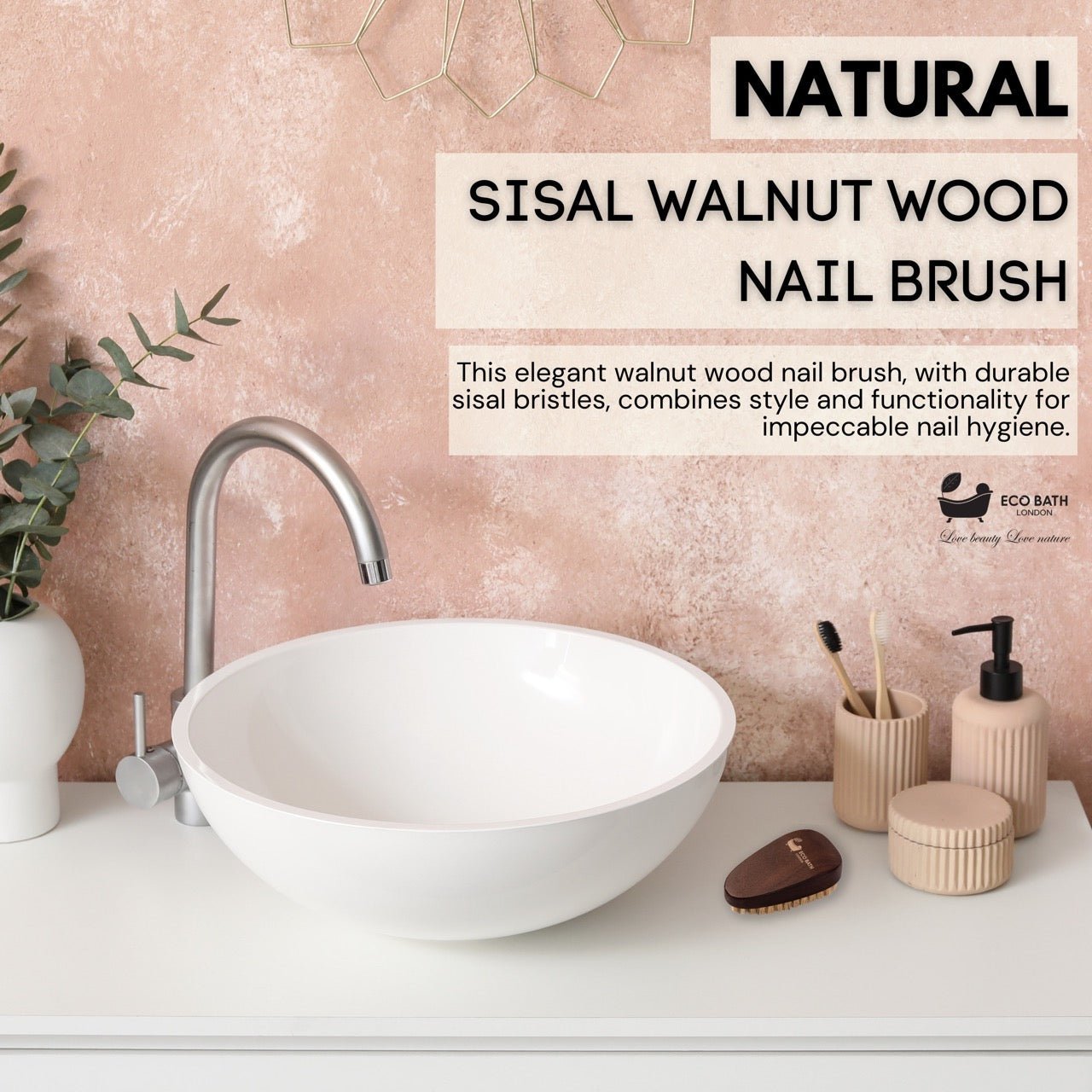 Eco Bath Natural Sisal Walnut Wood Nail Brush - Luxurious Design - REGN