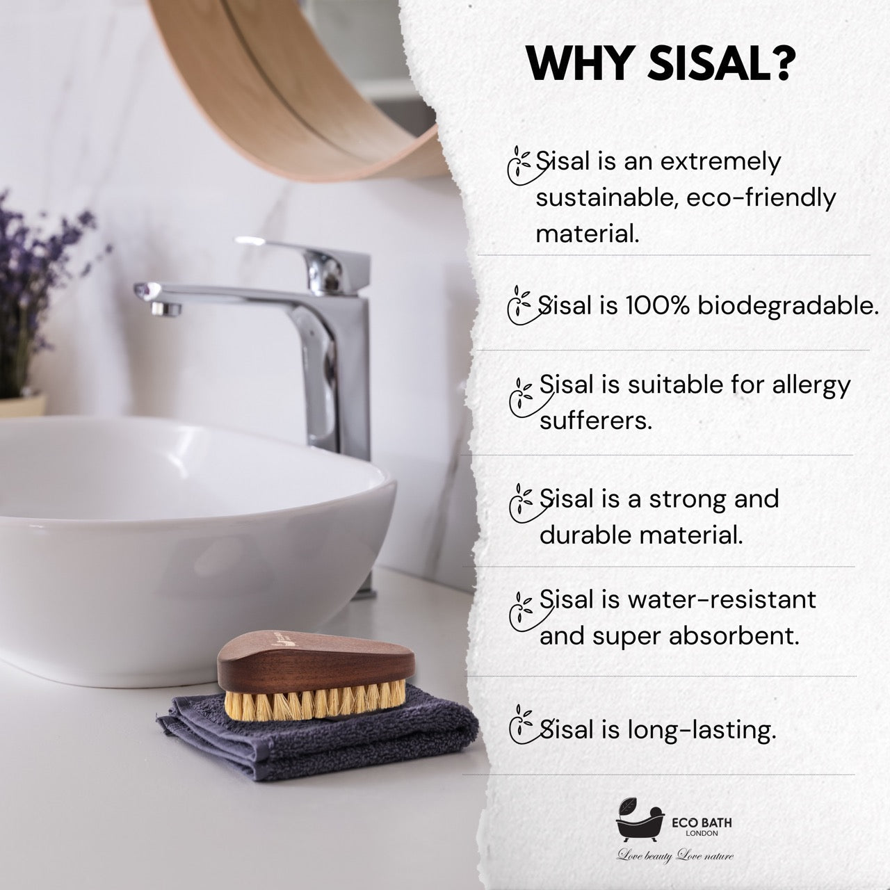 Eco Bath Natural Sisal Walnut Wood Nail Brush - Luxurious Design - REGN