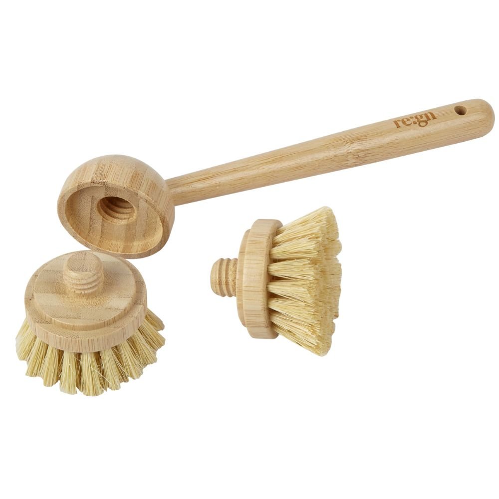 Eco - Friendly Modular Bamboo Dish Brush with Replaceable Heads – Sisal & Coconut Bristles - REGN