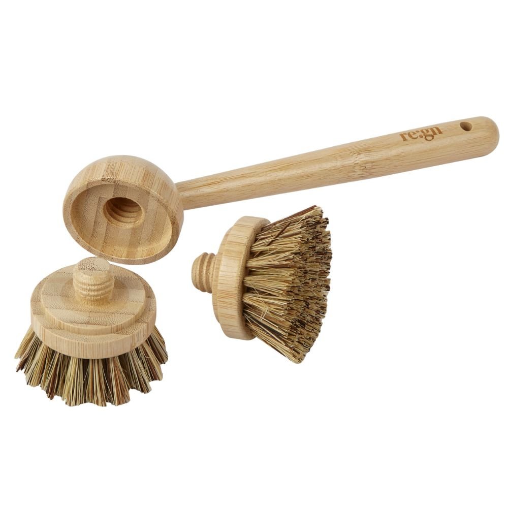 Eco - Friendly Modular Bamboo Dish Brush with Replaceable Heads – Sisal & Coconut Bristles - REGN