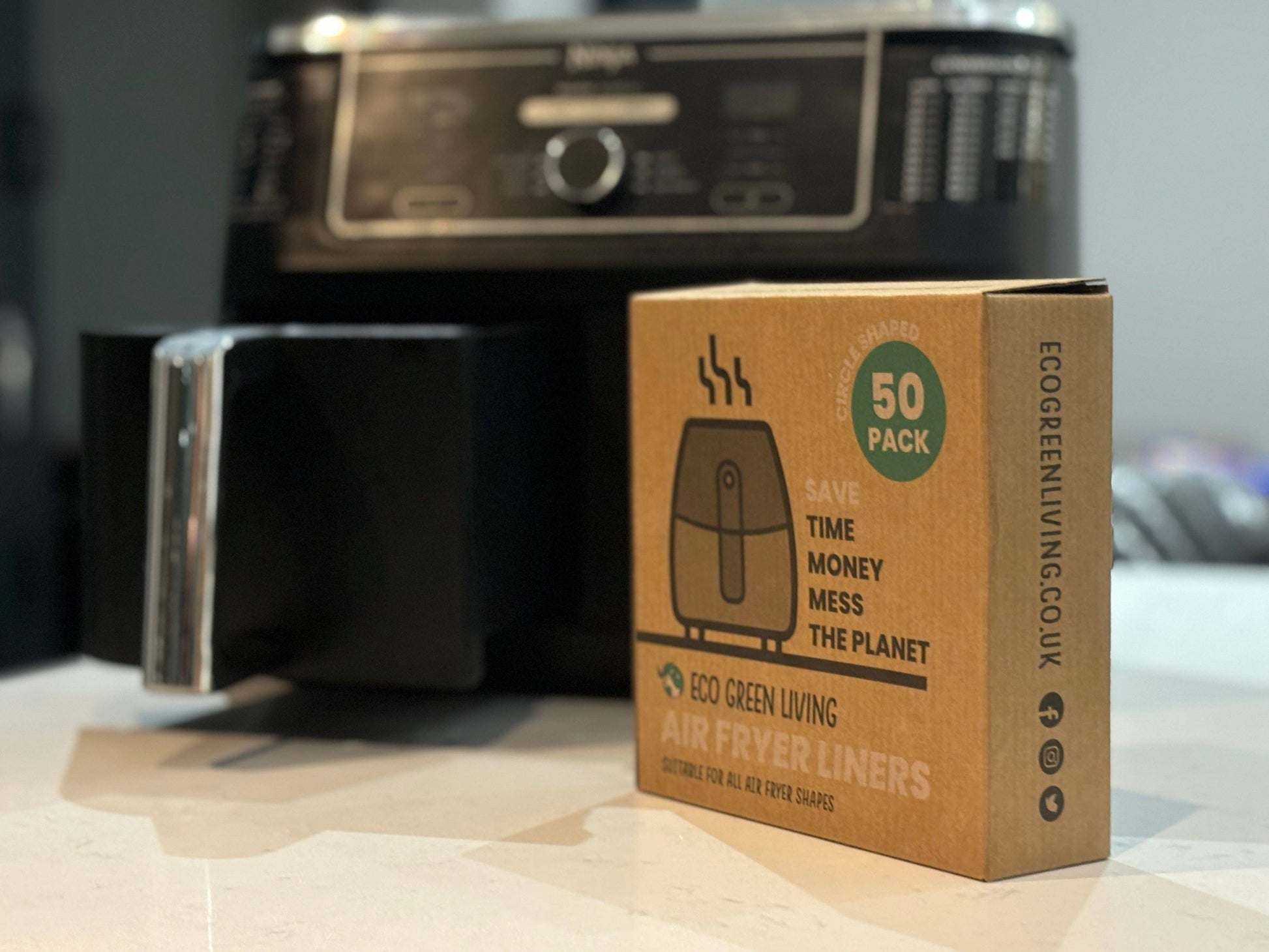 Eco Green Living Compostable Air Fryer Liners 50 Pack – Plastic - Free & Grease - Resistant - REGN