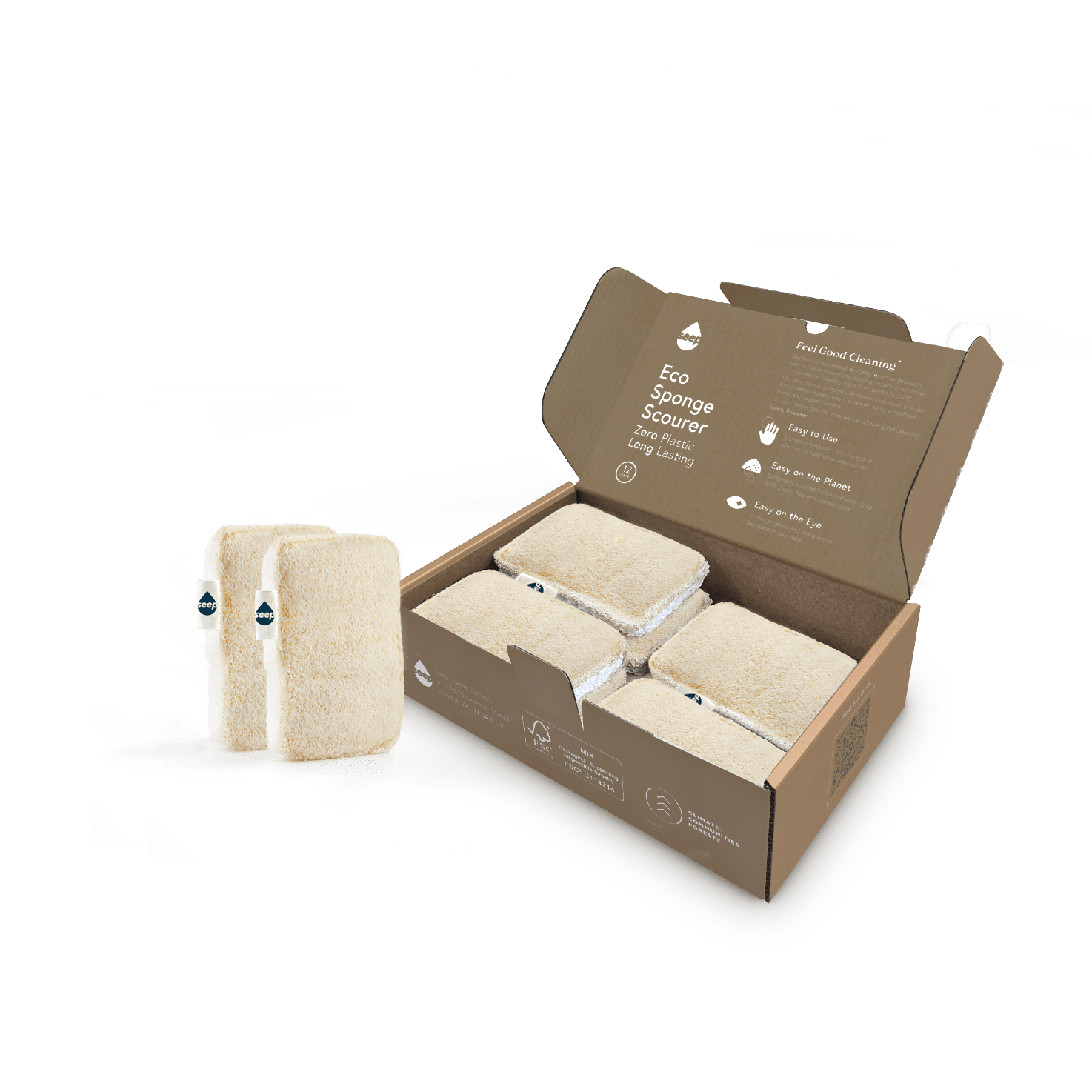 Eco Sponge Scourers 12 - Pack | 1 - Year Supply Plastic - Free Dish Sponges - REGN