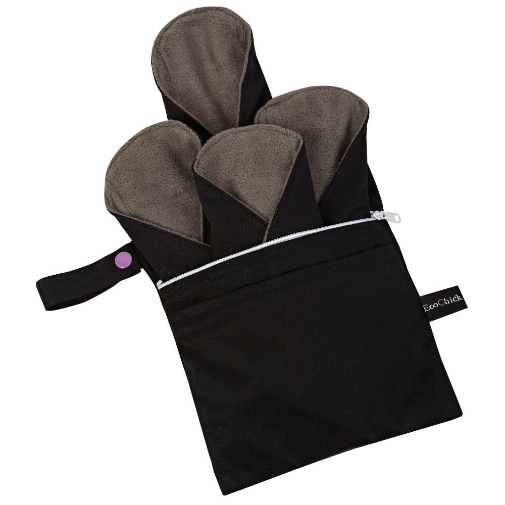 EcoChick Eco - Friendly Reusable Sanitary Pads – Black With Pink Poppers - REGN