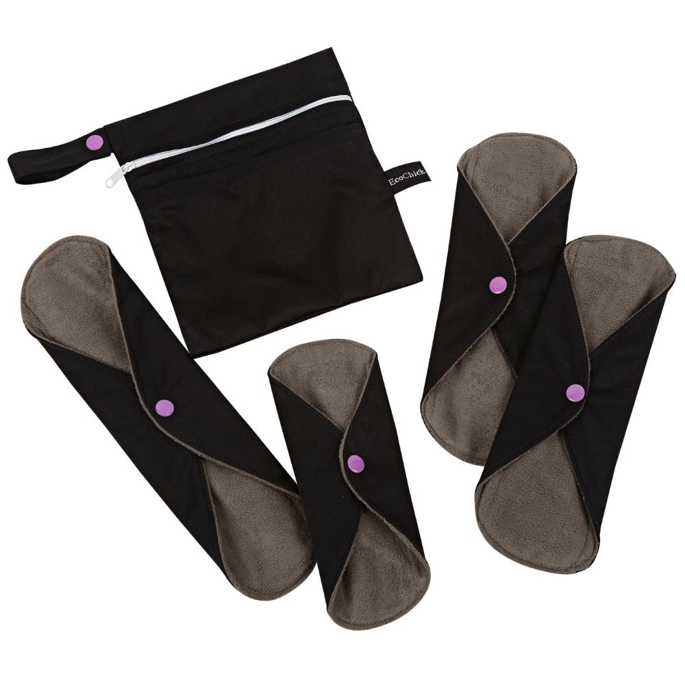 EcoChick Eco - Friendly Reusable Sanitary Pads – Black With Pink Poppers - REGN