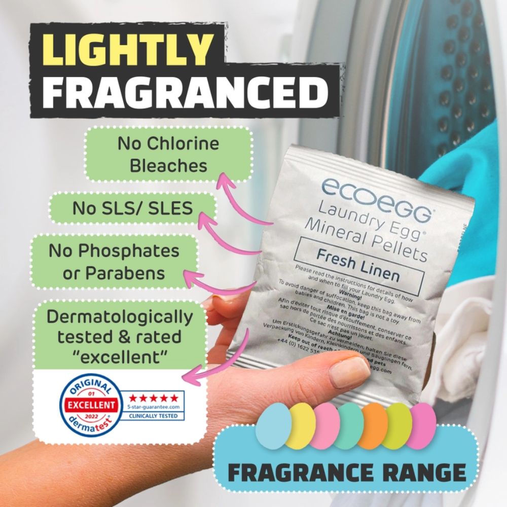 ECOEGG Laundry Egg Washing Detergent Refill Pellets Fresh Linen - Plastic Free Eco Washing Egg, 50 Washes - REGN