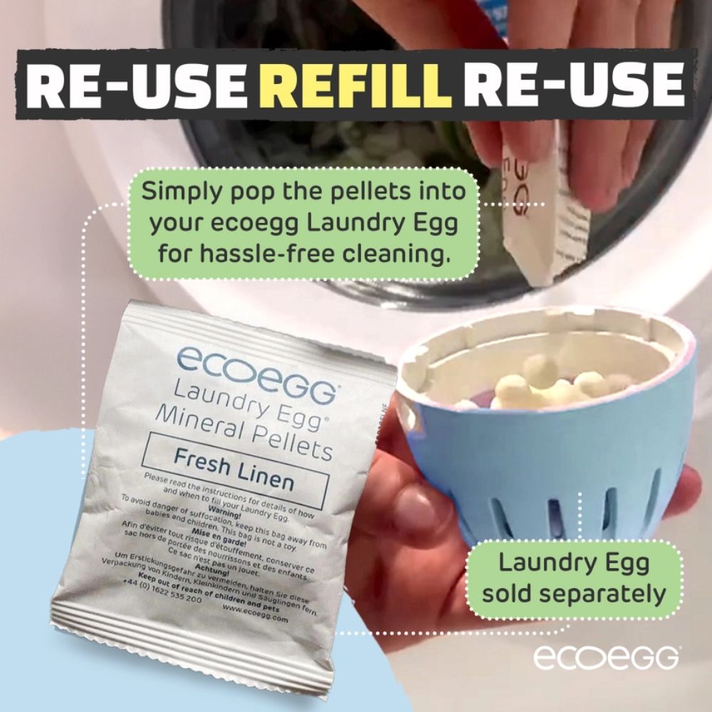 ECOEGG Laundry Egg Washing Detergent Refill Pellets Fresh Linen - Plastic Free Eco Washing Egg, 50 Washes - REGN