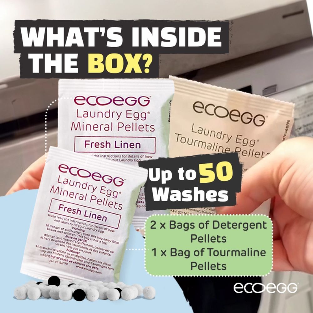 ECOEGG Laundry Egg Washing Detergent Refill Pellets Fresh Linen - Plastic Free Eco Washing Egg, 50 Washes - REGN