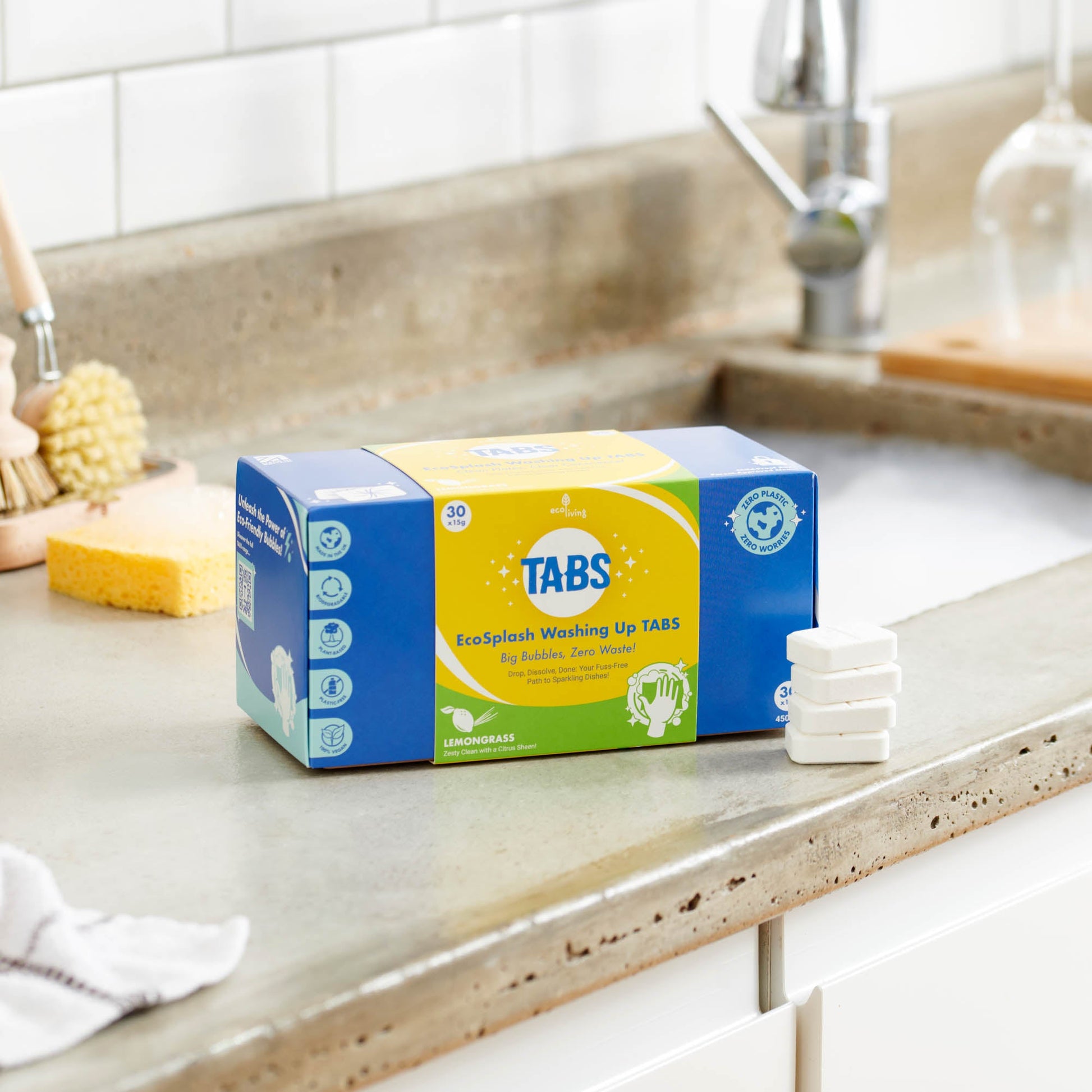 EcoSplash Washing Up Tabs – Plastic - Free, Plant - Based Cleaning (30 Pack) - REGN