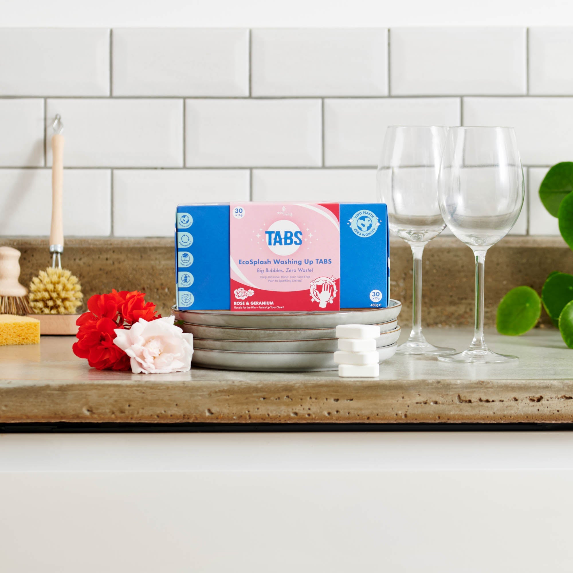 EcoSplash Washing Up Tabs – Plastic - Free, Plant - Based Cleaning (30 Pack) - REGN