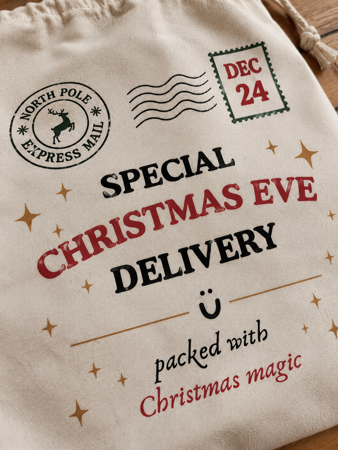 Reusable Christmas Eve Santa Bag | Handmade Cotton Christmas Gift Sack | 35 x 45cm