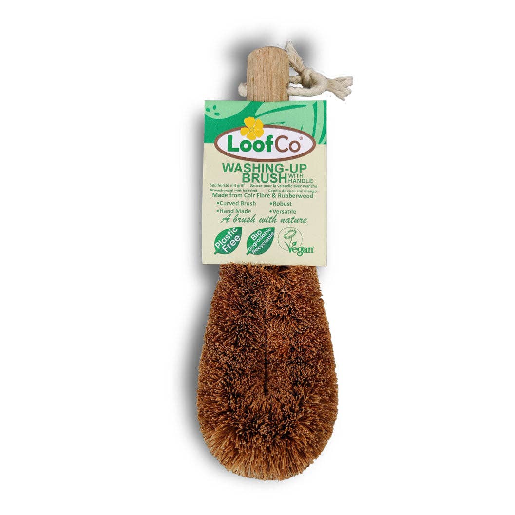 LoofCo Washing-Up Brush with Handle – Natural Coconut Fibre Dish Brush