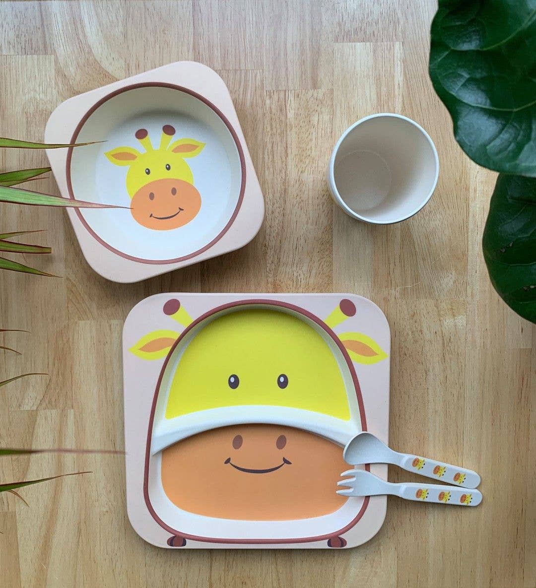 Elephant Bamboo Kids Dinner Set – 5 Piece Eco - Friendly Tableware - REGN