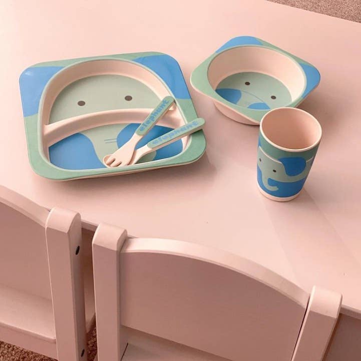 Elephant Bamboo Kids Dinner Set – 5 Piece Eco - Friendly Tableware - REGN