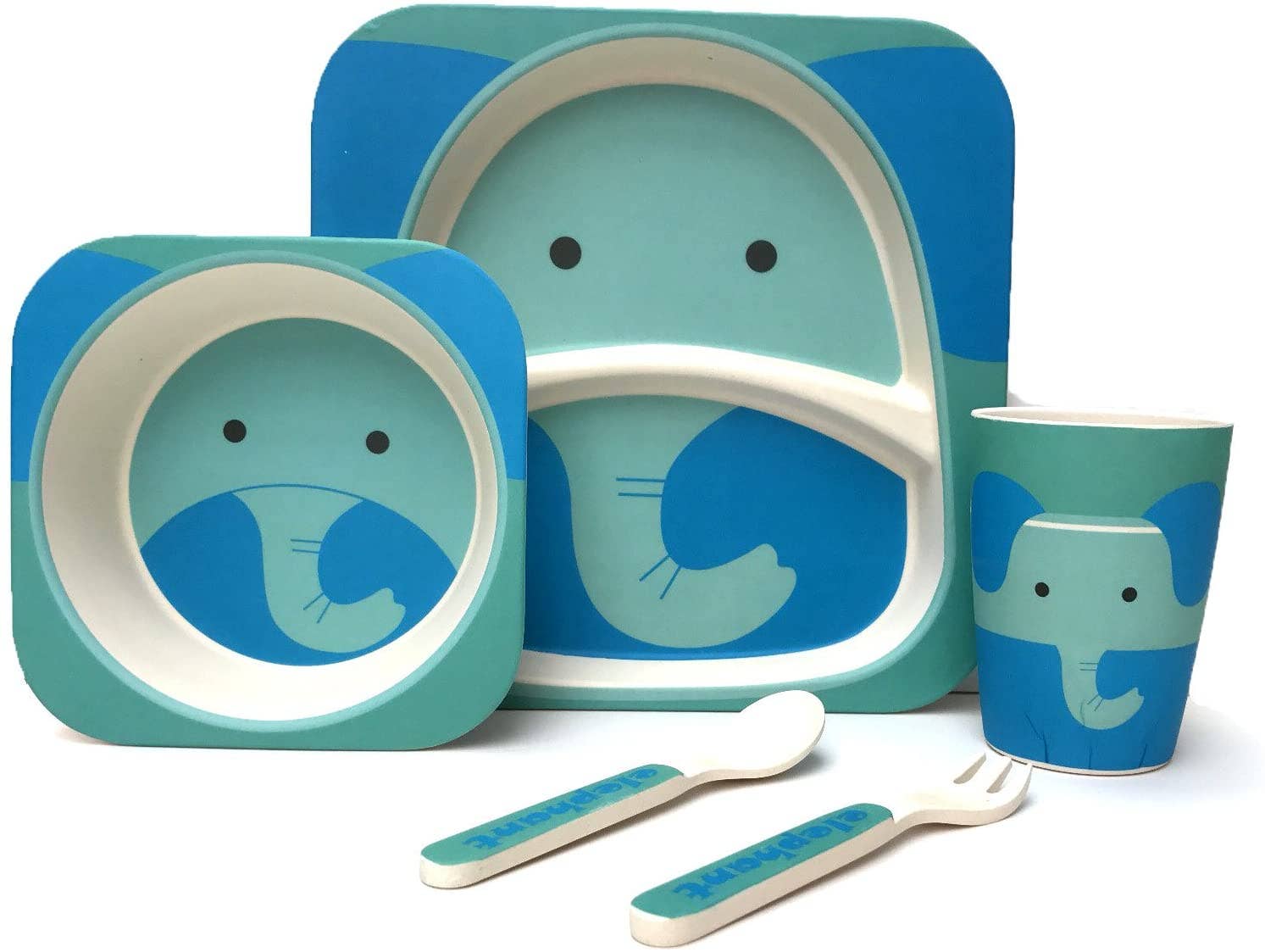 Elephant Bamboo Kids Dinner Set – 5 Piece Eco - Friendly Tableware - REGN