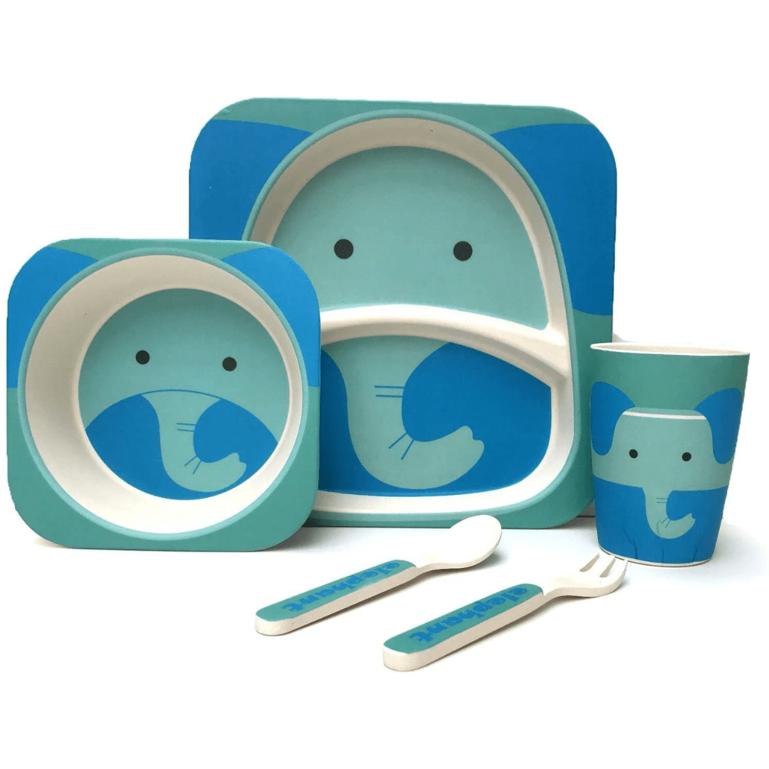 Elephant Bamboo Kids Dinner Set – 5 Piece Eco - Friendly Tableware - REGN