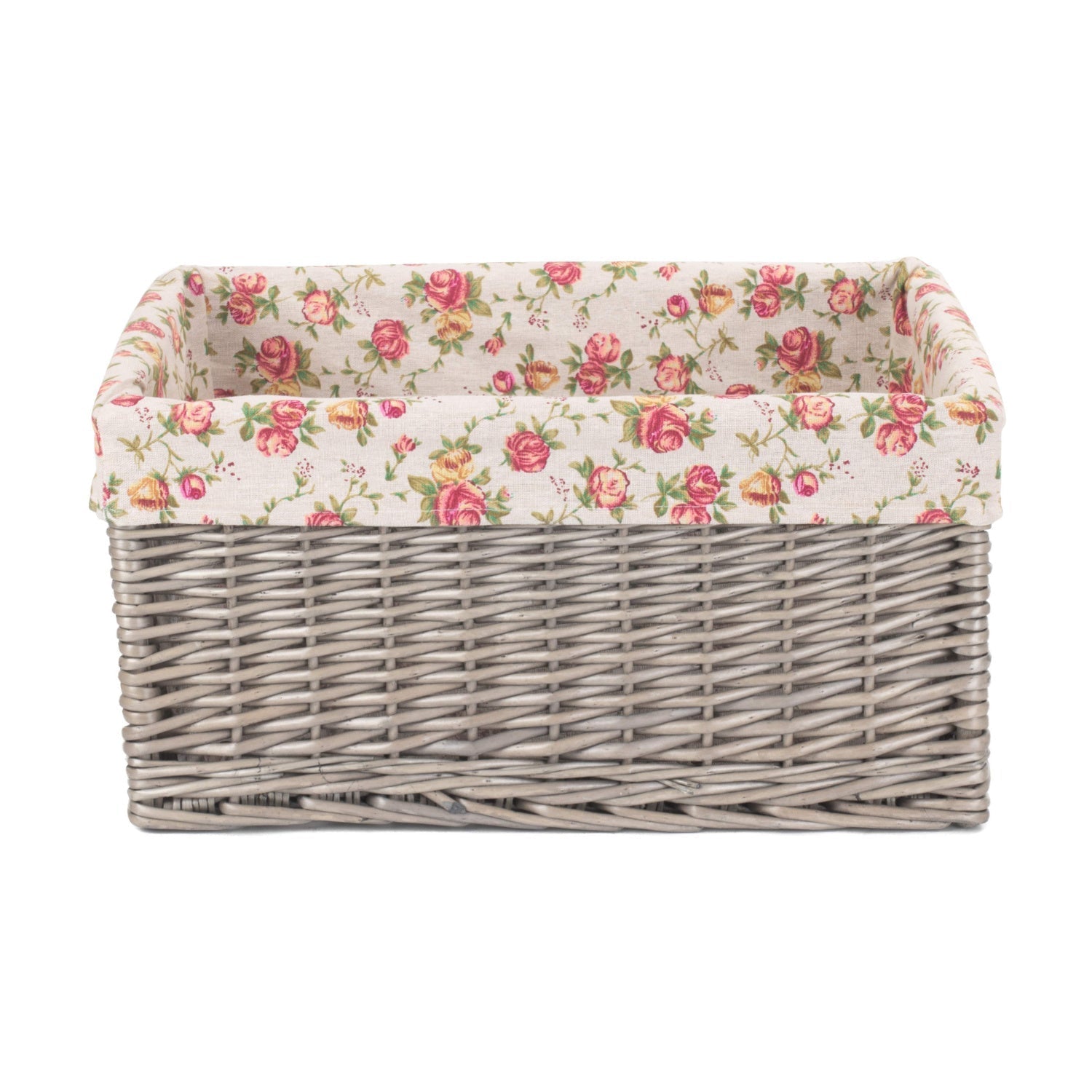 Extra Large Antique Wash Willow Storage Basket with Garden Rose Lining - REGN