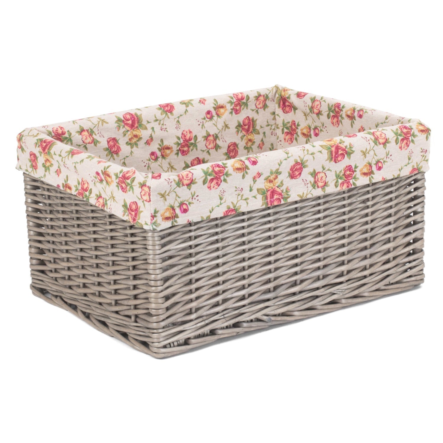 Extra Large Antique Wash Willow Storage Basket with Garden Rose Lining - REGN