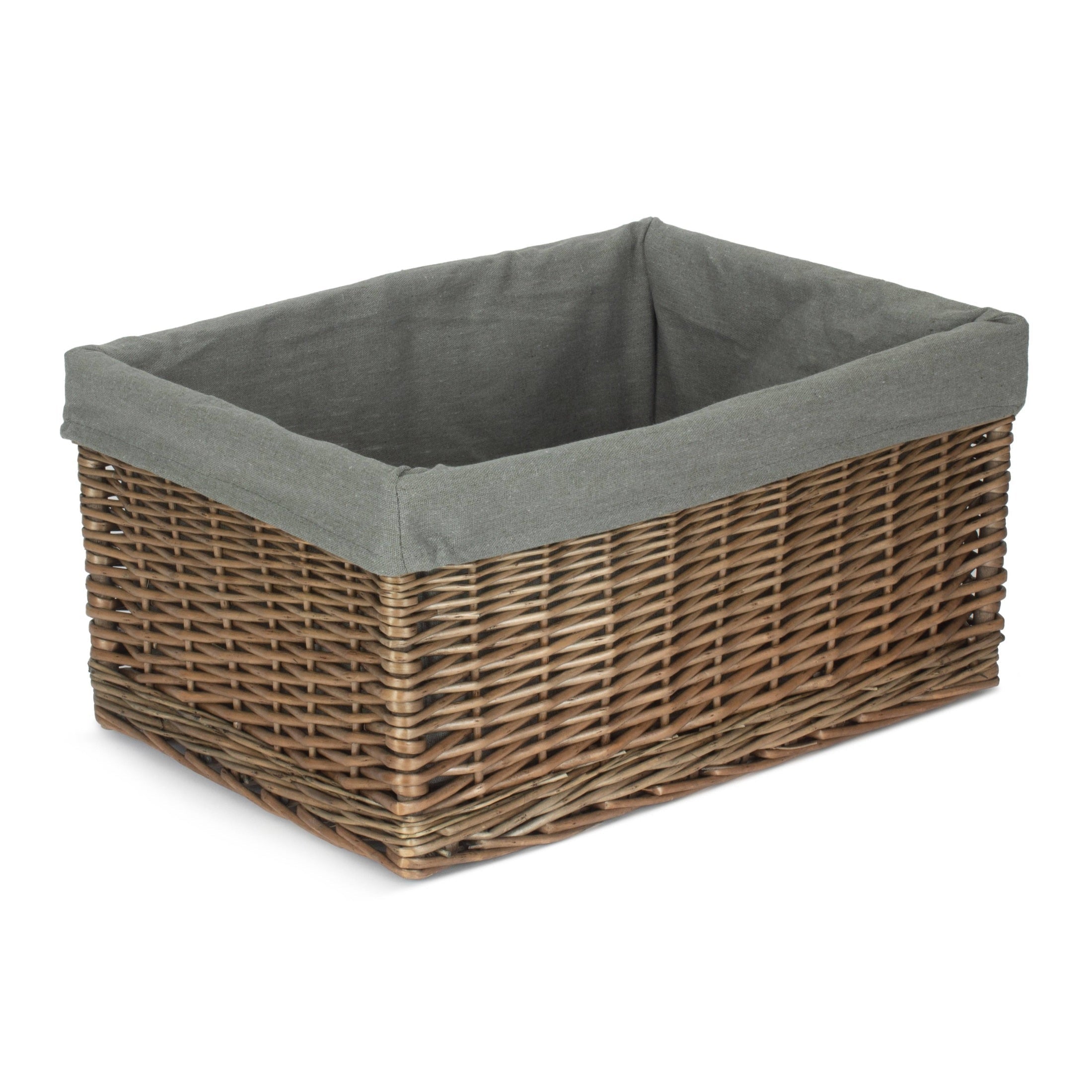 Extra Large Antique Wash Willow Storage Basket with Grey Sage Lining - REGN