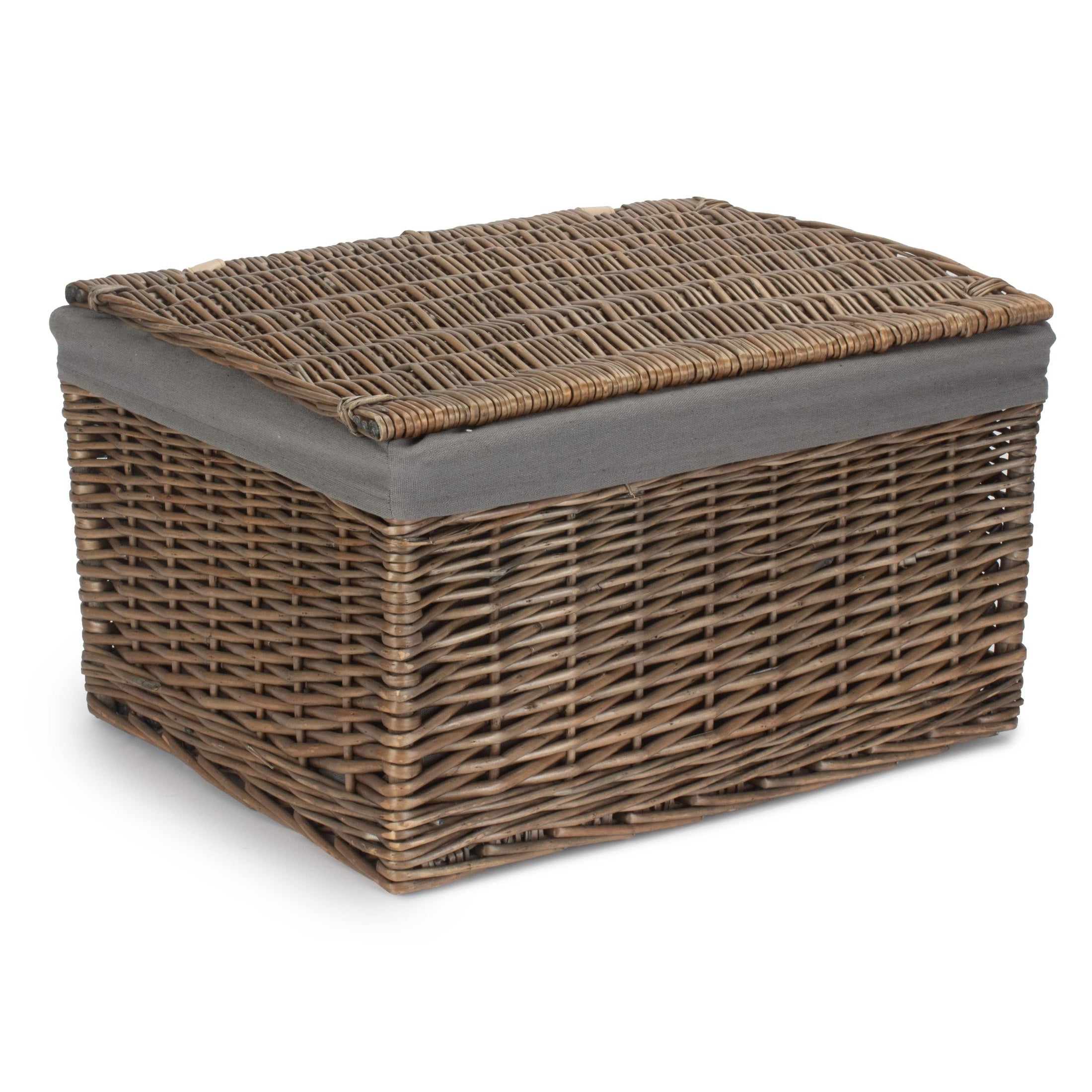 Extra Large Antique Wash Willow Storage Hamper with Grey Sage Lining - REGN