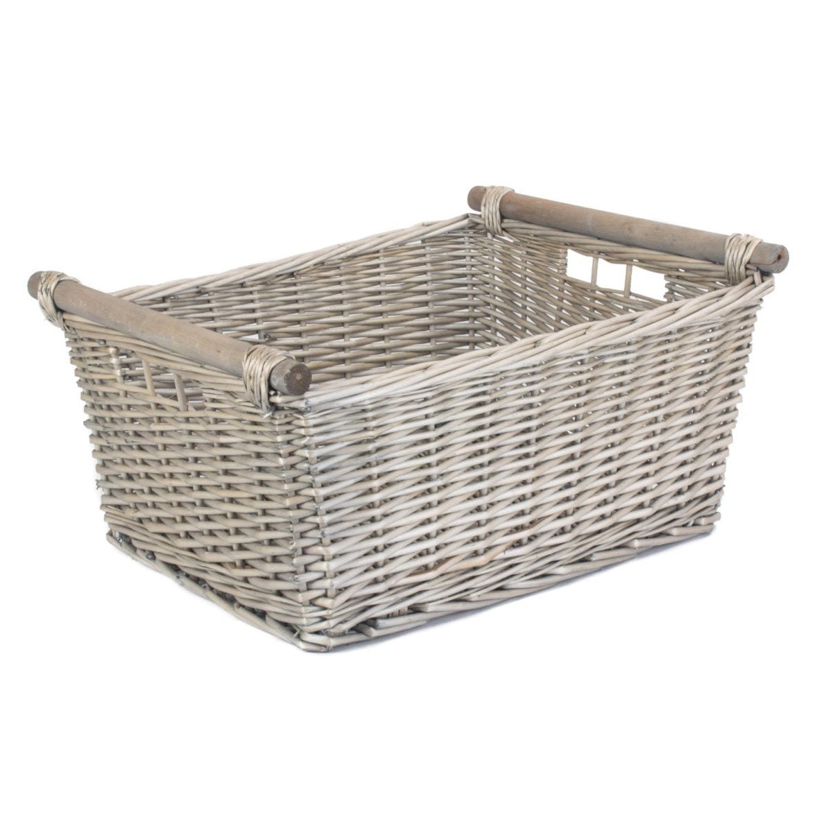 Extra Large Antique Wash Wooden Handled Storage Basket - REGN
