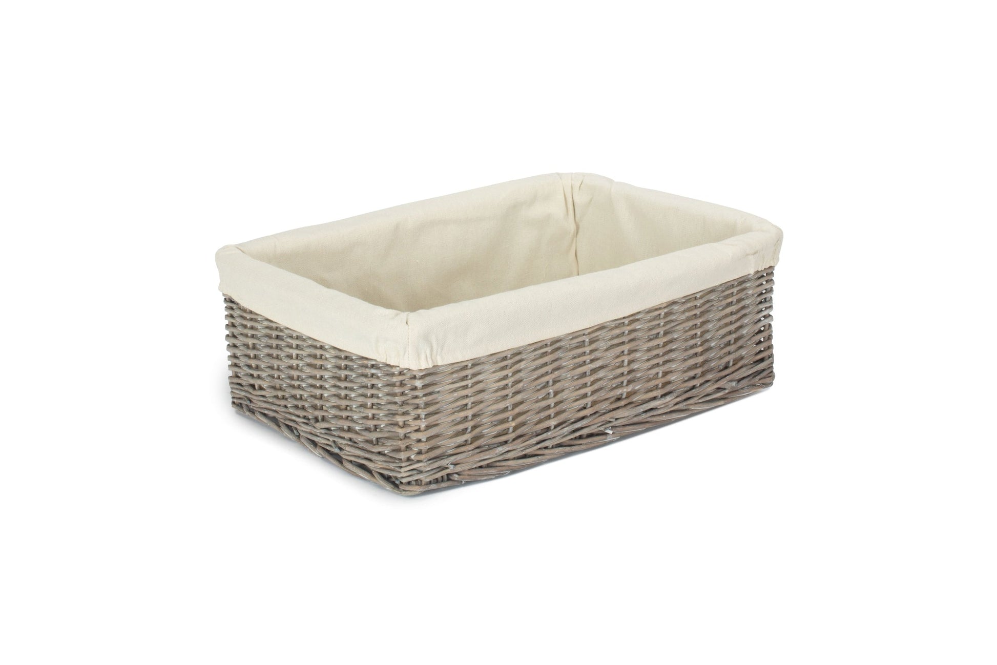 Extra Large Grey Wash Willow Tray Basket with White Lining - REGN