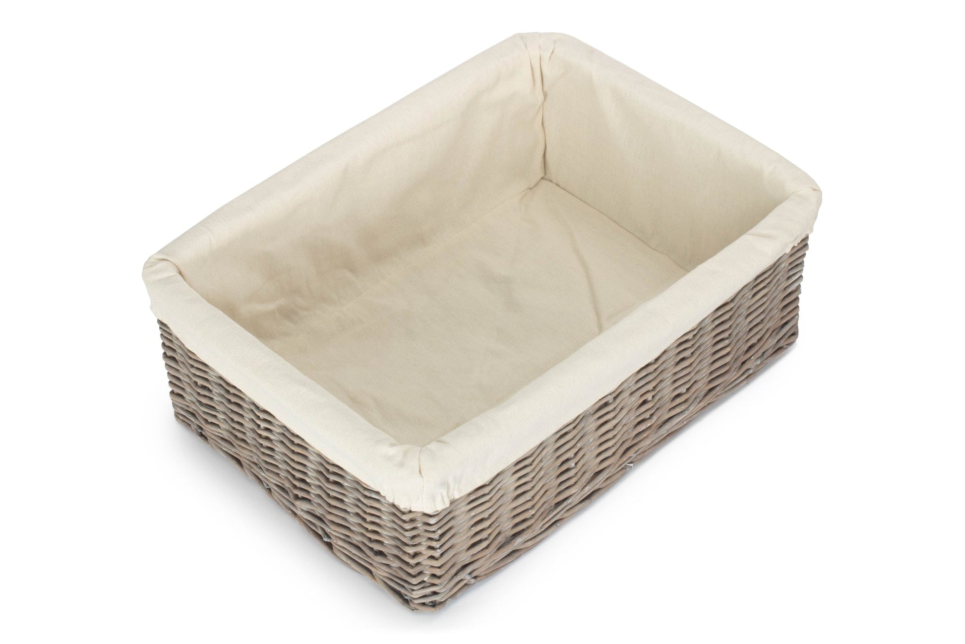 Extra Large Grey Wash Willow Tray Basket with White Lining - REGN