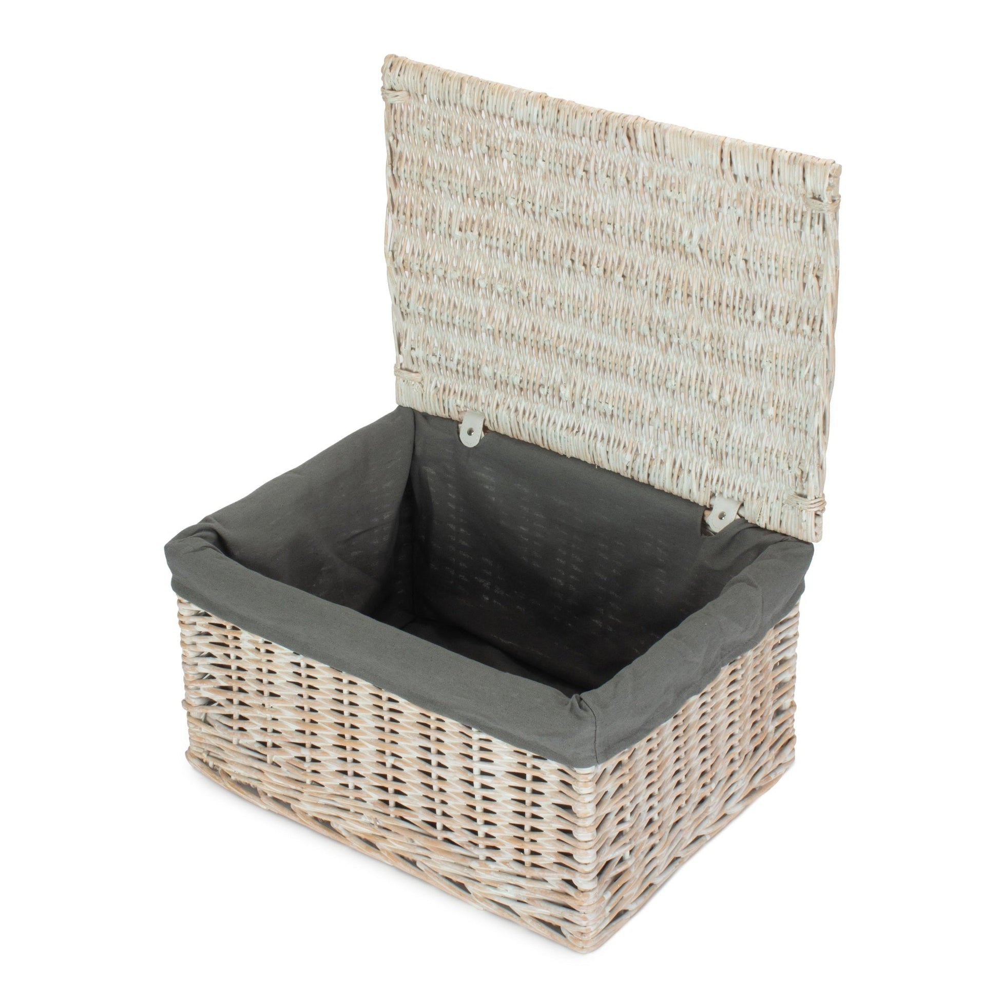 Extra Large White Wash Finish Willow Storage Hamper with Grey Sage Lining - REGN