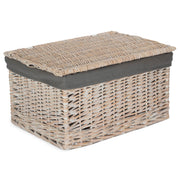 Extra Large White Wash Finish Willow Storage Hamper with Grey Sage Lining - REGN