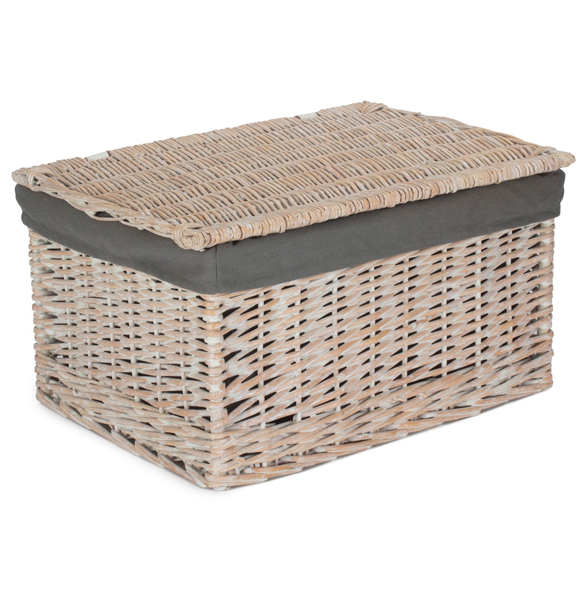 Extra Large White Wash Finish Willow Storage Hamper with Grey Sage Lining - REGN