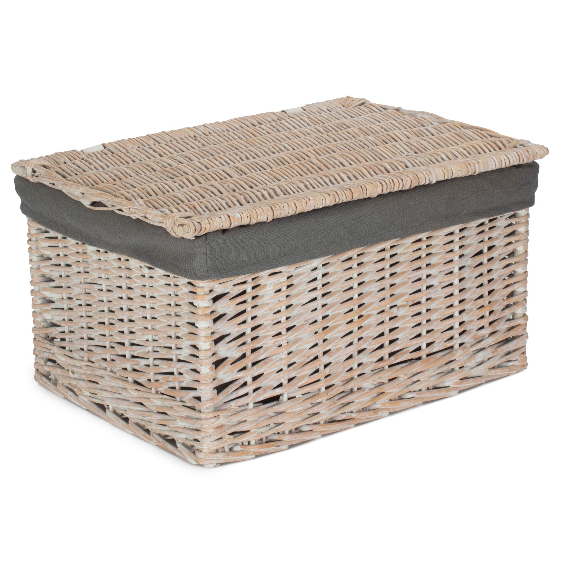 Extra Large White Wash Finish Willow Storage Hamper with Grey Sage Lining - REGN