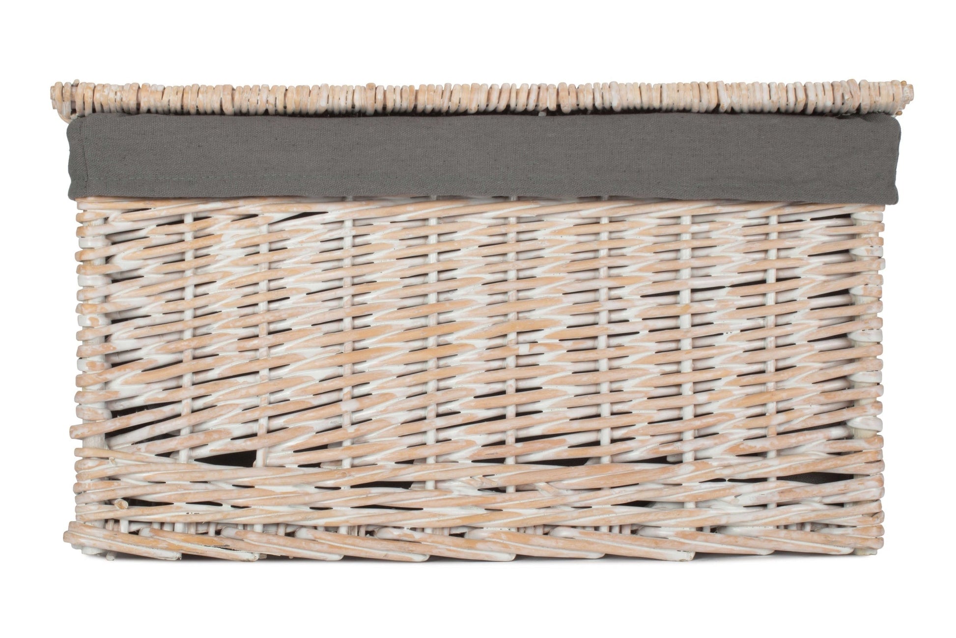 Extra Large White Wash Finish Willow Storage Hamper with Grey Sage Lining - REGN
