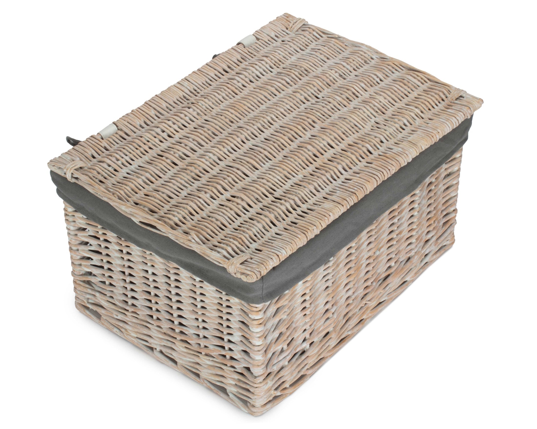 Extra Large White Wash Finish Willow Storage Hamper with Grey Sage Lining - REGN