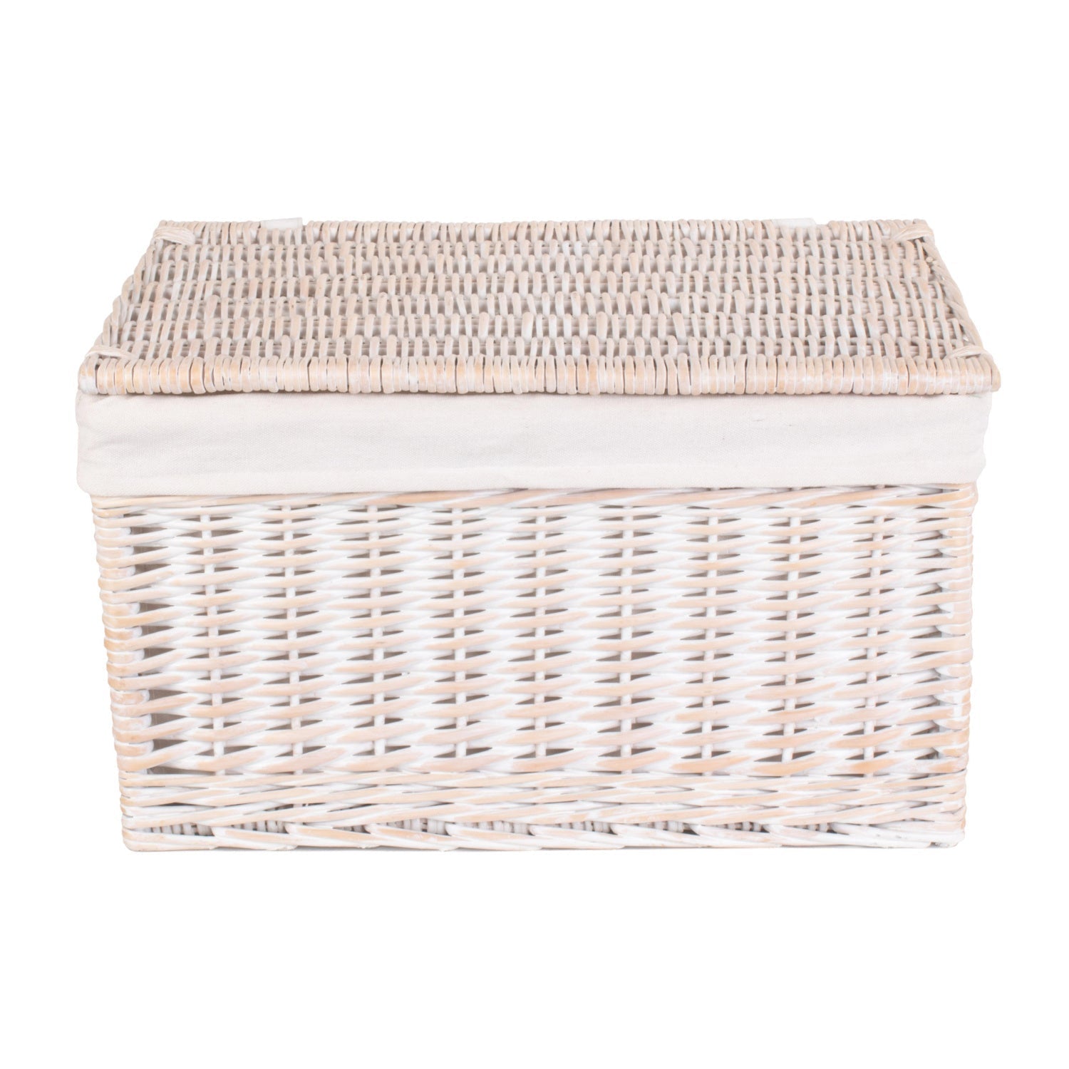 Extra Large White Wash Finish Willow Storage Hamper with White Lining - REGN