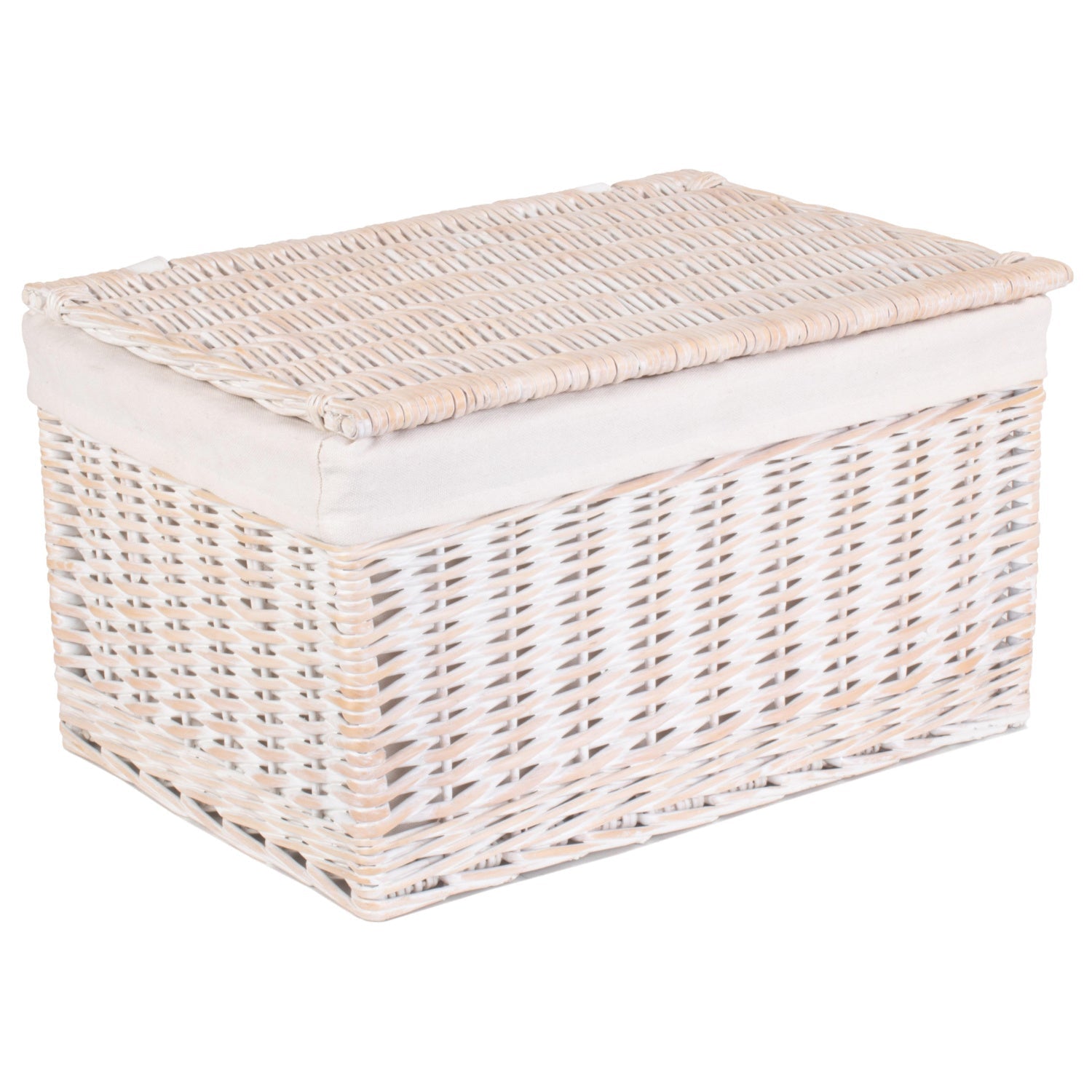 Extra Large White Wash Finish Willow Storage Hamper with White Lining - REGN