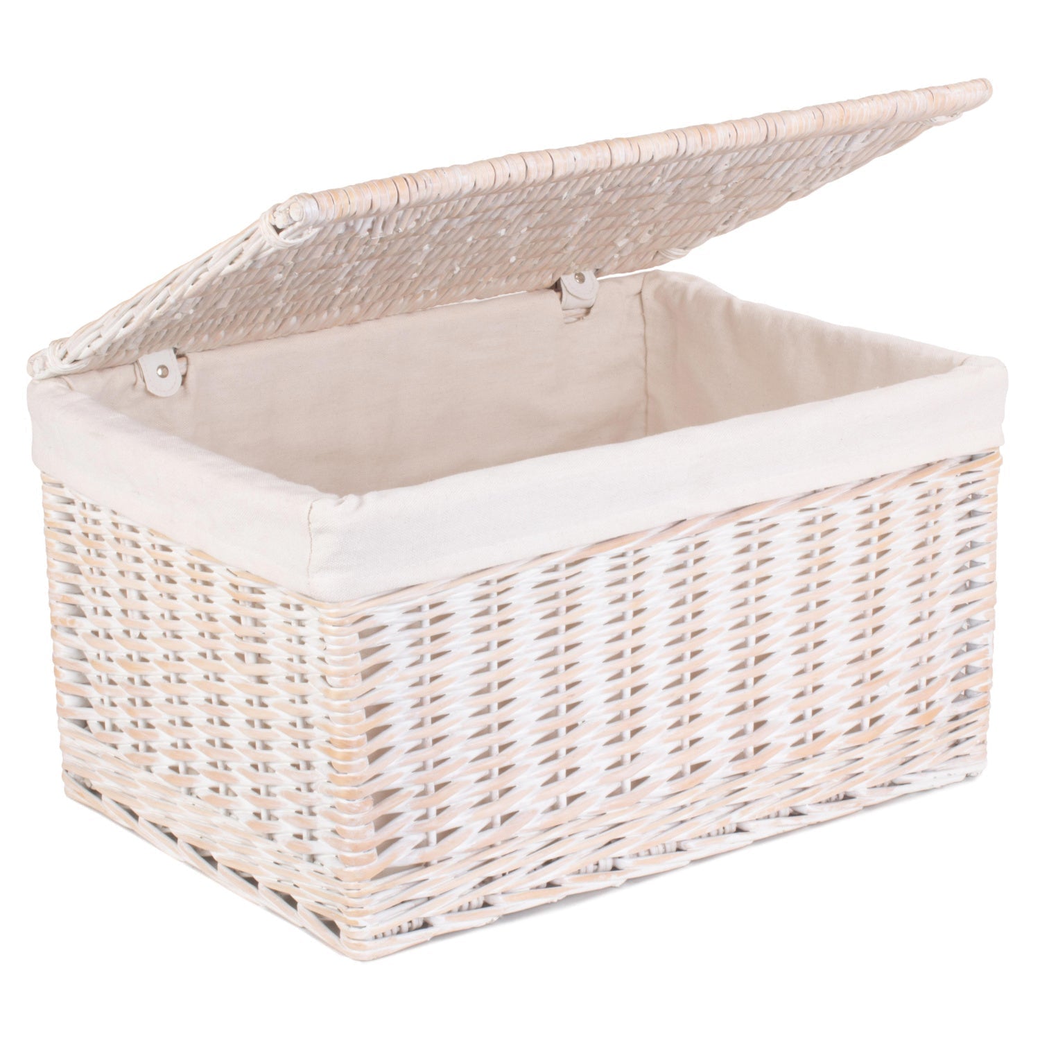 Extra Large White Wash Finish Willow Storage Hamper with White Lining - REGN