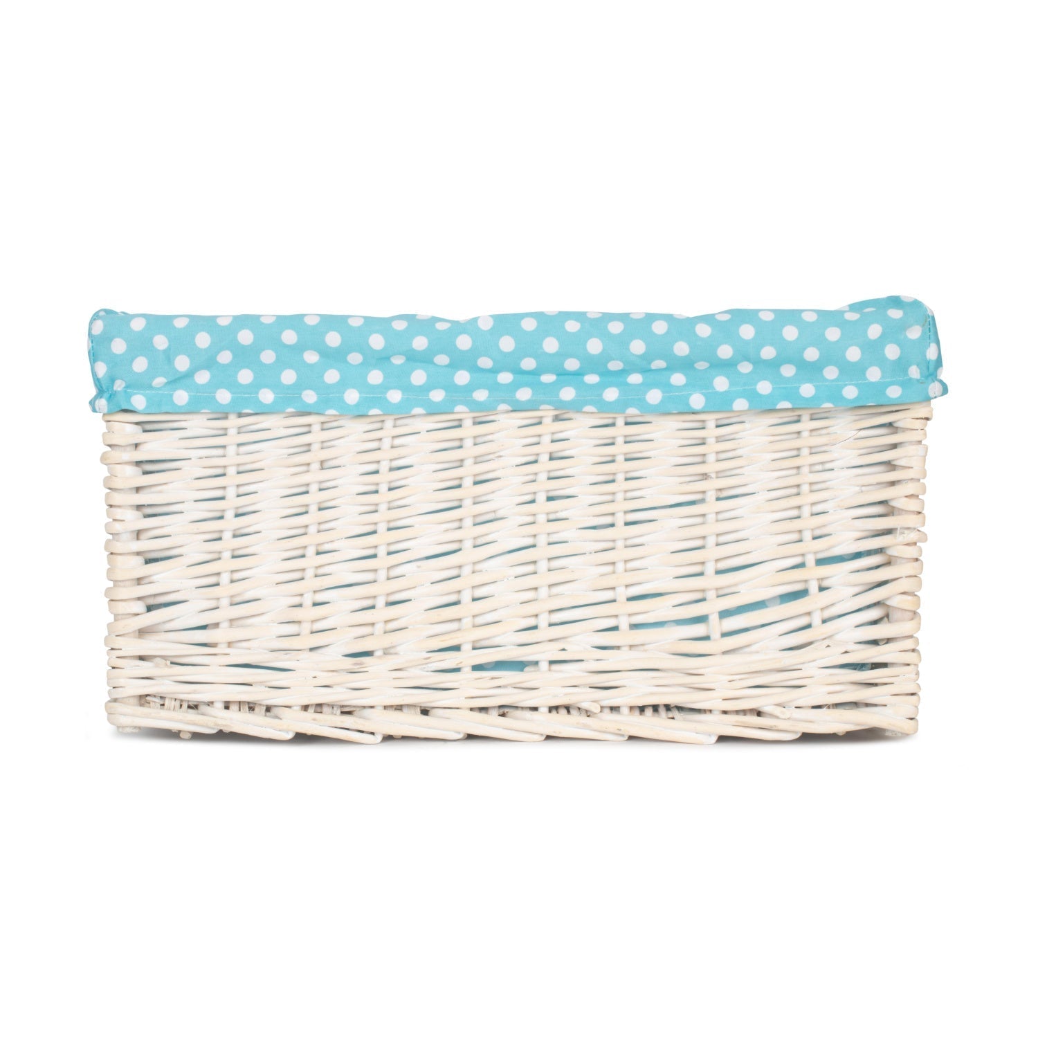 Extra Large White Wash Willow Storage Basket with Blue Spotty Lining - REGN