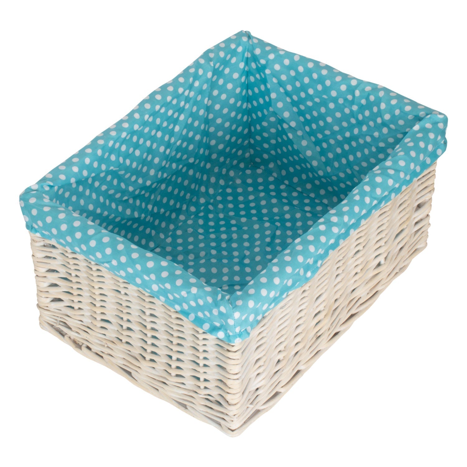 Extra Large White Wash Willow Storage Basket with Blue Spotty Lining - REGN