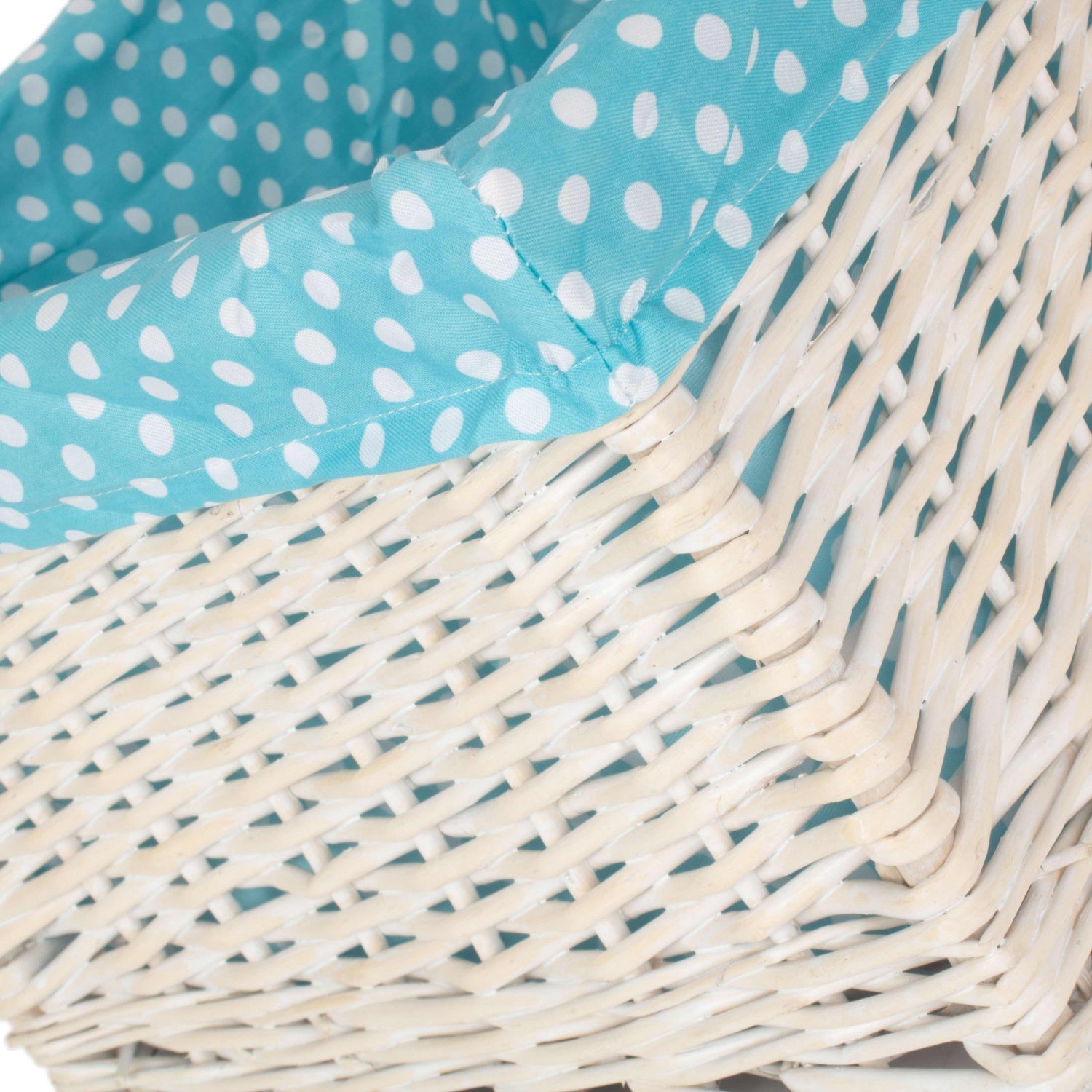 Extra Large White Wash Willow Storage Basket with Blue Spotty Lining - REGN