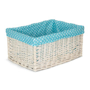 Extra Large White Wash Willow Storage Basket with Blue Spotty Lining - REGN