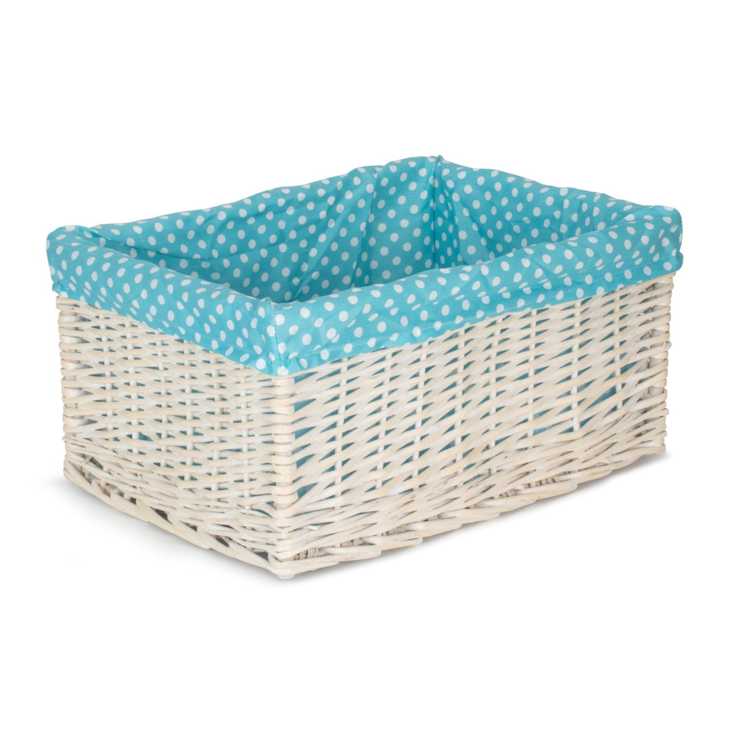Extra Large White Wash Willow Storage Basket with Blue Spotty Lining - REGN
