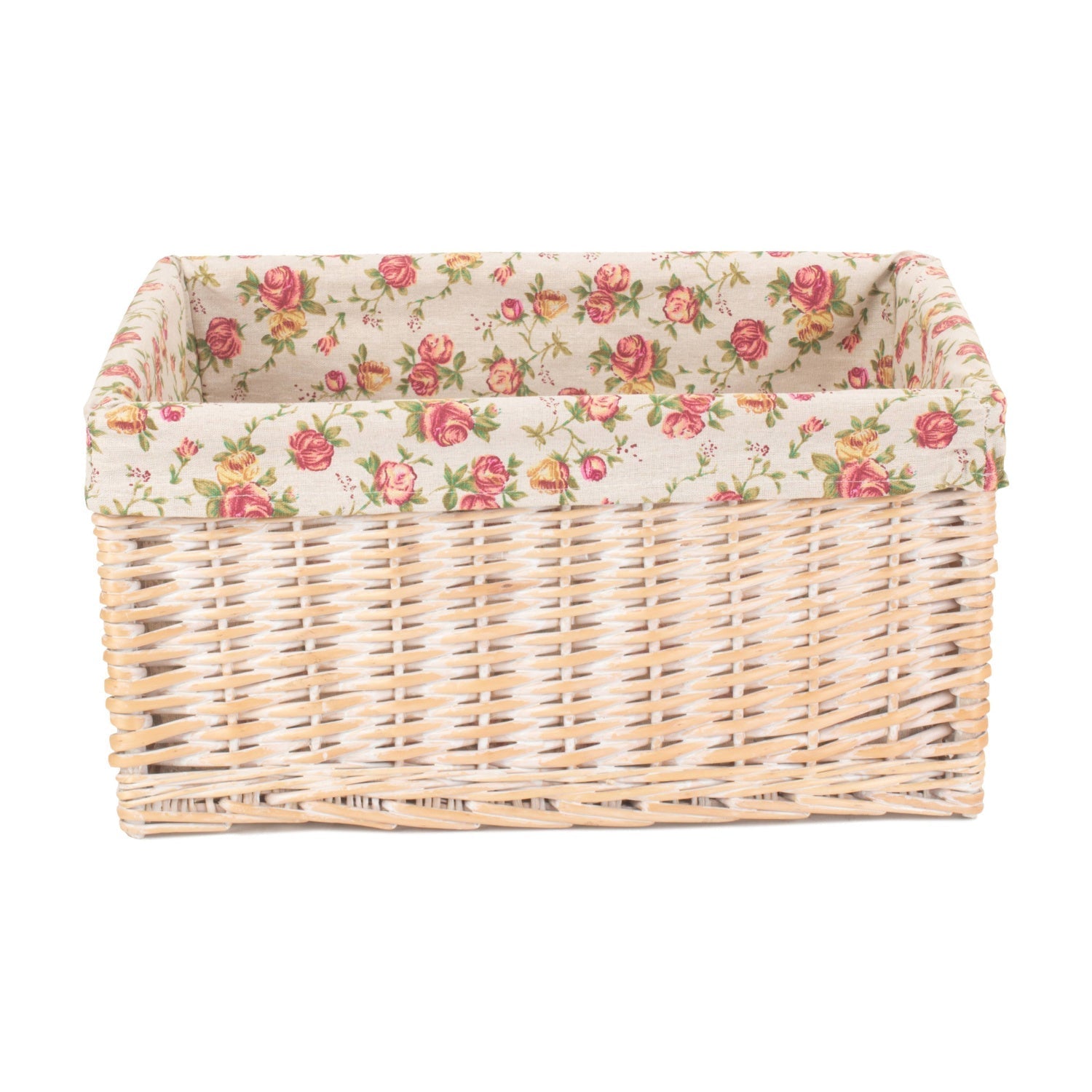 Extra Large White Wash Willow Storage Basket with Garden Rose Lining - REGN