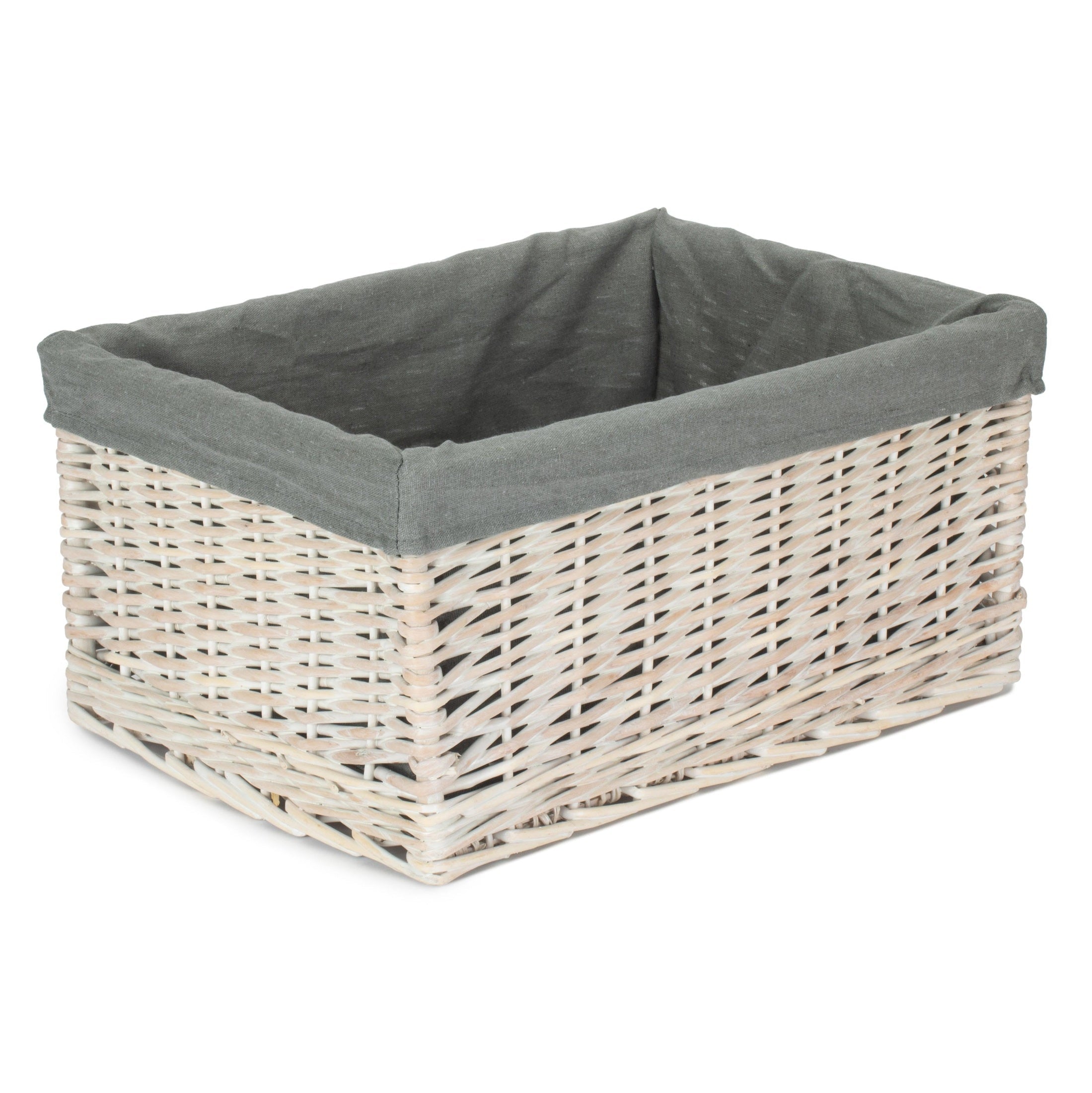 Extra Large White Wash Willow Storage Basket with Grey Sage Lining - REGN