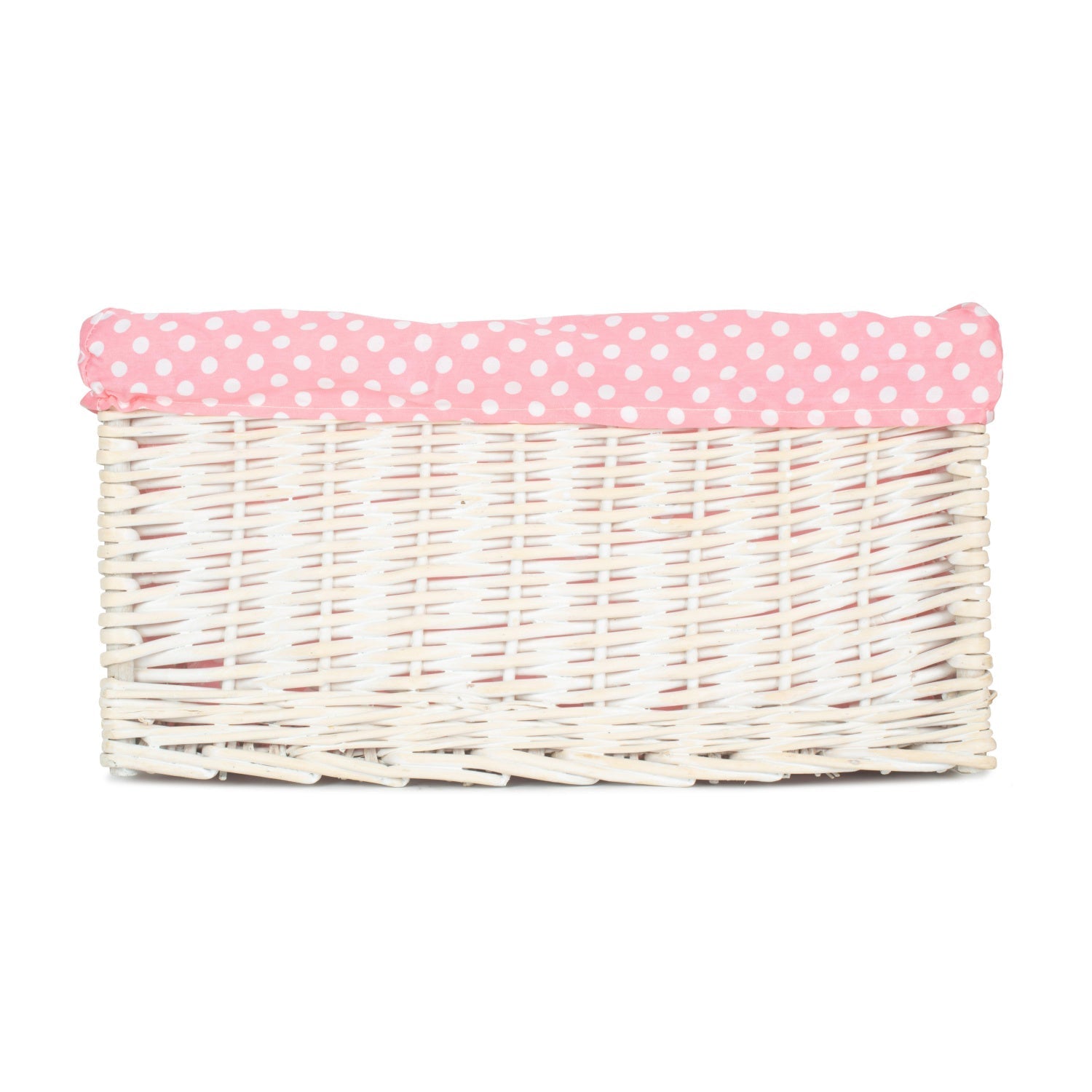 Extra Large White Wash Willow Storage Basket with Pink Spotty Lining - REGN